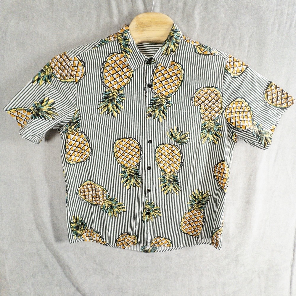 VATPAVE Mens Large Pineapple Hawaiian 100% Cotton Shirt Resort Beach